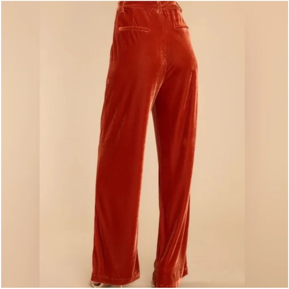 Entro Faux Velvet Womens Rust Orange Wide Leg Pants Boho Autumn Flowy NWT - Picture 3 of 3